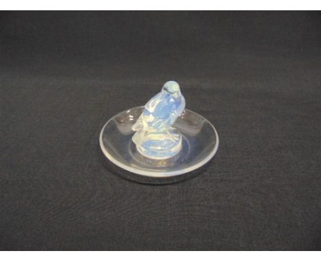 A LALIQUE GLASS PIN/RING DISH,  decorated with an opalescent moulded bird to the centre, engraved 'R Lalique France N 284' to