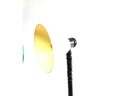 A STANDARD LAMP AND SHADE,  with articulated wooden support, 140cm high