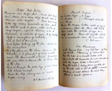 [HOUSEHOLD MANAGEMENT]. AN EARLY 20TH CENTURY MANUSCRIPT RECIPE BOOKincluding those for Chocolate Mould; Italian Pastry; Ambe