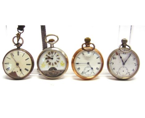 A SILVER OPEN FACED POCKETWATCH another Turkish export pocketwatch, stamped '800' with visible escapement to the lower sectio