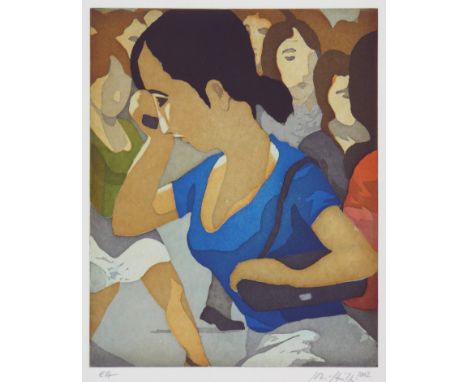 Johannes Hüppi (Baden-Baden 1965 – lebt in Baden-Baden)Handyfrau IFarb. Radierung mit Aquarell. 2002. 23,1 x 18,7 cm (44,8 x 