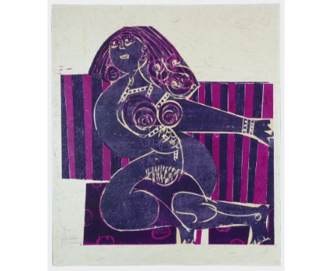 HAP Grieshaber (Rot an der Rot 1909 – 1981 Eningen unter Achalm)Das Modell (Mein Modell)Farb. Holzschnitt. 1969. 70,5 x 68 cm