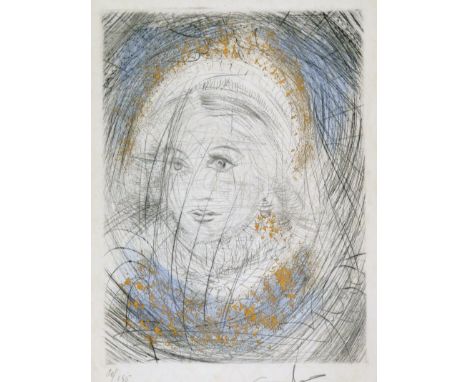 Salvador Dali (Figueras 1904 – 1989 Figueras)Portrait de MargueriteRadierung mit Aquarell und Goldauflage. 1969. 31,8 x 23,9 
