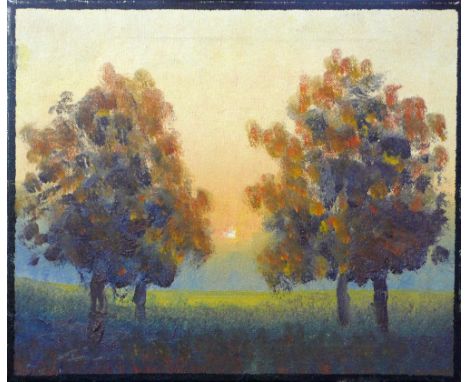 JAMES R. DUNCAN OIL PAINTING ON CANVAS 'Sunrise in Wythenshawe Park' Labelled verso 10" x 12" (25.4cm x 30.5cm) 