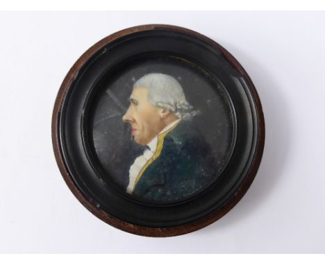 Josefa Sabatier Late 18th Century Miniature Portrait, a watercolour on velum depicting a gentleman in profile, the miniature 