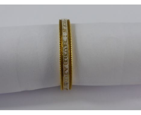 A Georgian High Carat Yellow Gold and White Enamel Mourning Ring, the ring inscribed Hubbard St Ob 23 Jan 1778 ae 70, having 