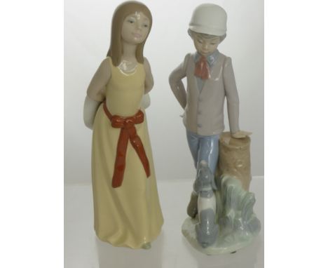 A Lladro Figure of a Young Girl, No. 5006 together with another figure of a young boy with a dog. 