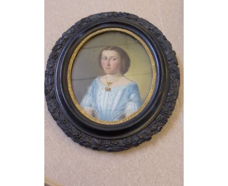A 19th Century German School Oil on Panel Miniature oval portrait of Marie Mohn inscribed verso, 19 x 16 cms. 