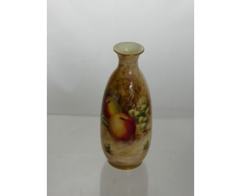 A Royal Worcester style vase, hand painted with fruit, signed Bunefar approx 13 cms high. 