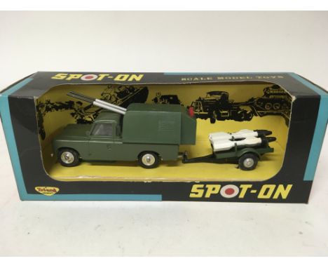 Triang Spot on, 1:42 scale, #419 Army Land Rover rocket launcher, boxed, missing window