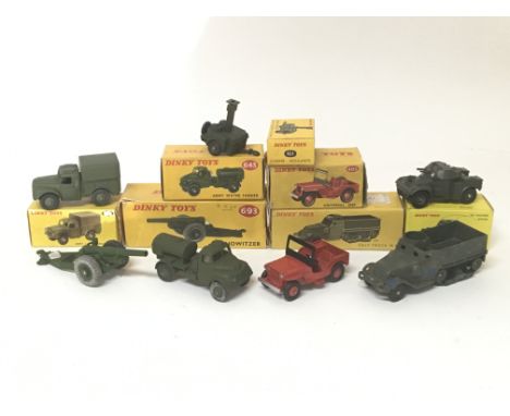 Dinky toys, Military vehicles, #822 Half track, #693 7.2 howitzer, #643 Army water tanker, #405 Universal Jeep, #641 Army 1 t