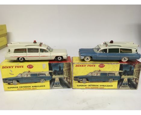 Dinky toys, #277 Superior criterion Ambulance x2, boxed, both with instructions leaflet