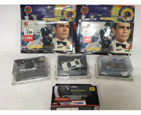 James Bond 007 , Airfix models 1:12 scale Bond and Odd job, 3x Diecast film vehicles and Corgi Aston Martin DB5, boxed