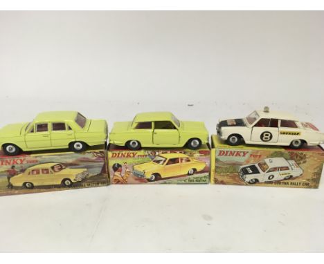 Dinky toys, #151 Vauxhall Victor 101, #133 Ford Cortina and #212 Ford Cortina rally car, boxed