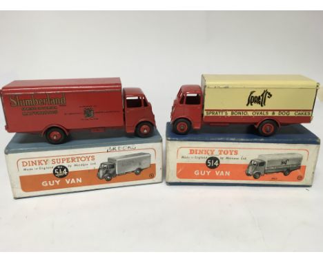 Dinky  toys, #514 Guy van x2, Slumberland and Spratts, boxed