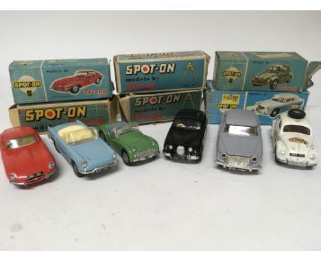 Triang Spot on, 1:42 scale, includes Jaguar XK E, Renault Floride, Triumph TR3, Jaguar, Rover 3000 and Volkswagen, boxed, wea