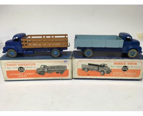 Dinky toys, #531 Leyland Comet lorry and #532 Leyland comet wagon with hinged tailboard, boxed