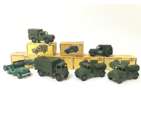 Dinky toys, Military vehicle's, #405 Universal Jeep, #261 Telephone service van, #643 Army water tanker x2, #641 Army cargo t