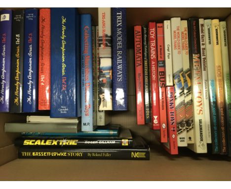 A collection of collecting toys books including Hornby, Bassett-lowke, Scalextric, Dinky toys, Meccano, Matchbox, Spot on, Ai