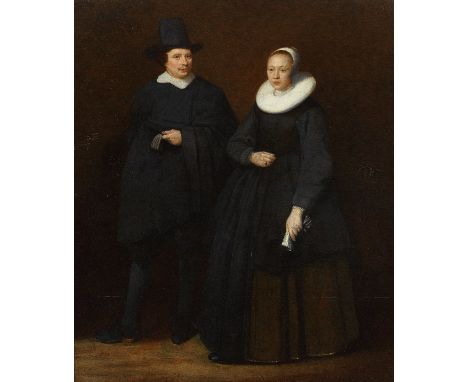 Dutch School, 17th CenturyPortrait of a couple, full-length, in an interior oil on panel, possibly a fragment108 x 89.9cm (42