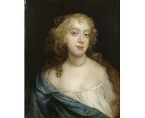 Circle of Theodore Russell (London 1614-1689)Portrait of Margaret Wharton, bust-length, in a white dress with blue silk wrap 