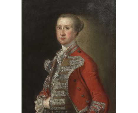 English School, 18th CenturyPortrait of an officer, half-length, in a scarlet coatoil on canvas 76.4 x 63.9cm (30 1/16 x 25 3