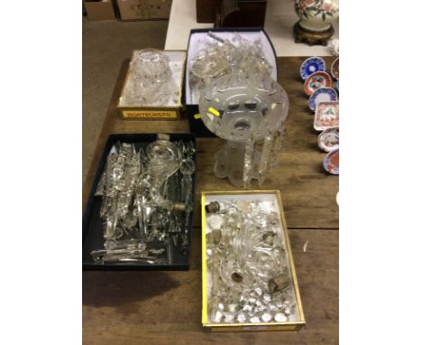 A quantity of prism glass drops and chandelier fittings 