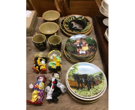 Various collector's plates; porcelain clown ornaments etc.