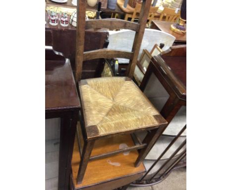 A beech and elm rush seated ladder back chair and a mahogany drop leaf table