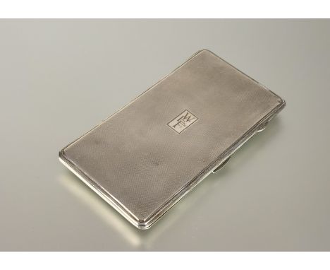 A Birmingham silver engine turned cigarette case with Deco-style engraved initials W.E.F: l. x 16cm w. x 8.5cm Birmingham 193