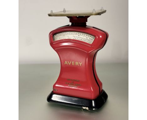 A W &amp; T. Avery Limted Birmingham,  vintage post office red enamelled cast iron set of postal scales of shaped form with m