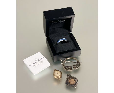 A collection of jewellery to include; a ladys Tatton 9ct gold watch - missing strap 6.7g , a Sheila Fleet Orkney silver blue 