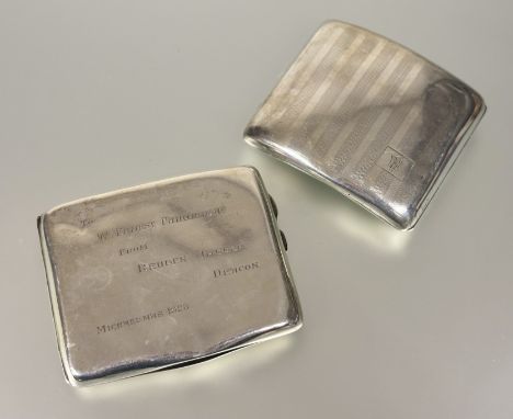 A Birmingham silver cigarette case with engraved inscription " to W. Ernest Fairgrieve from Reuben Jagger Decon Michaelmas 19