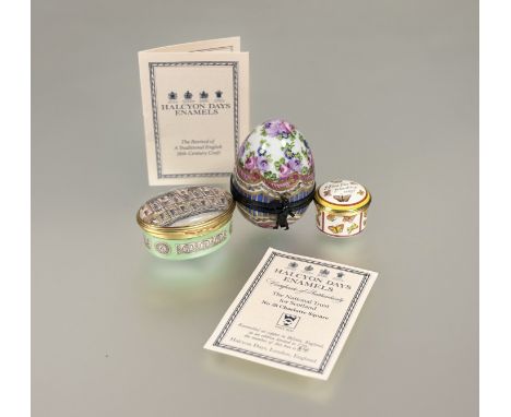 A Halcyon days enamel oval box with a view of 28 Charlotte Square Edinburgh: l. x 5.5cm, a Halcyon days circular Time flies f