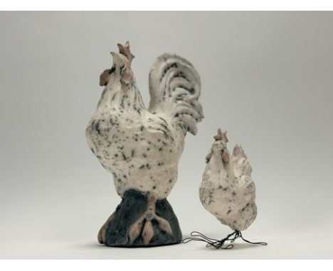 Y Christine Cummings (British, b. 1969), Cockerel, a raku pottery model, incised monogram and dated 2003; together with a sma