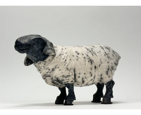 Y Christine Cummings (British, b. 1969), Black Face Sheep, a raku pottery model, incised monogram and indistinctly dated. Hei