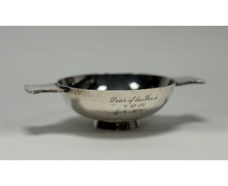 An Edinburgh silver quaich, Hamilton &amp; Inches, Edinburgh 2004, of characteristic form, with planished bowl, engraved insc