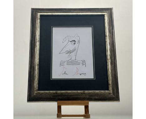 Y John Byrne R.S.A. (Scottish, 1940-2023), Self Portrait, signed, pen and charcoal, with hand-written dedication card verso, 