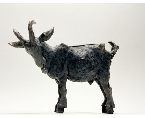Y Christine Cummings (British, b. 1969), Billy Goat, a large raku pottery model, incised monogram and dated March 2006. Lengt