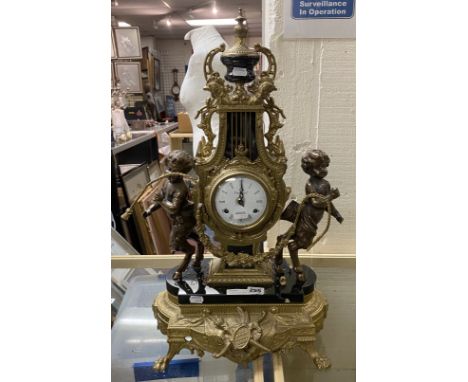 BRONZE &amp; GILT  MANTLE CLOCK GERMANY MOVEMENT BROKEN MARBLE A/F