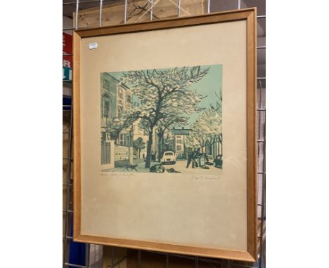 LITHOGRAPH ''SPRING IN KENSINGTON'' SIGNED LTD EDITION 45/60 BY RUPERT SHEPHARD 30CM X 34CM - FRAMED 49CM X 49CM