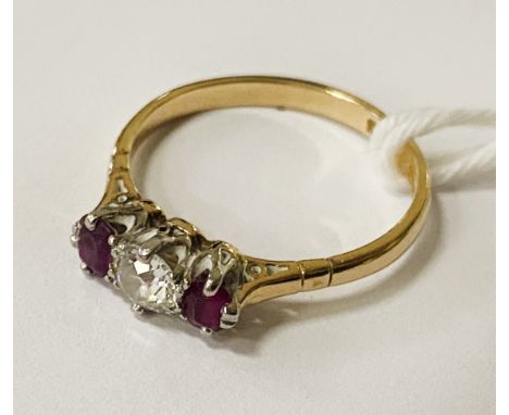 18CT RUBY &amp; DIAMOND RING. CENTRE 0.30 POINTS SIZE O 