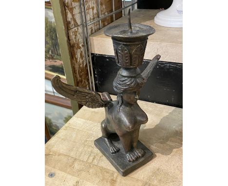 CHINESE BRONZE CANDLESTICK 25CMS (H) APPROX