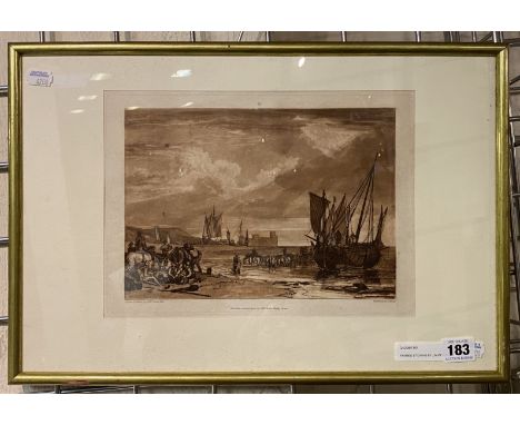 FRAMED ETCHING BY J.M.W TURNER ENGRAVED BY C.TURNER ''SCENE ON THE FRECNH COAST'' 29CM X 21.5CM - FRAMED 47CM X 32CM