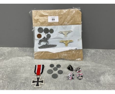 German original coins WWII 1940-1943 &amp; 4 German badges and reproduction WWII iron cross