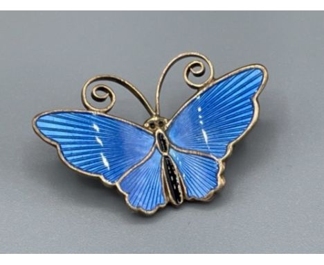 David andersen norway designer blue enamel sterling silver butterfly brooch very good condition