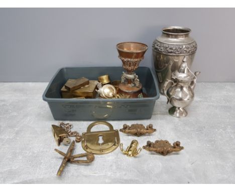 Collection of brass items,  including snuff box , letter opener , napkin rings plus wick trimmer etc