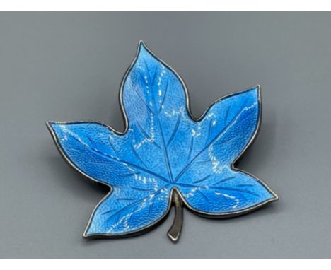 Vintage Denmark designer handmade sterling silver and blue enamel leaf brooch fully marked BJorklund brothers 5cms great cond