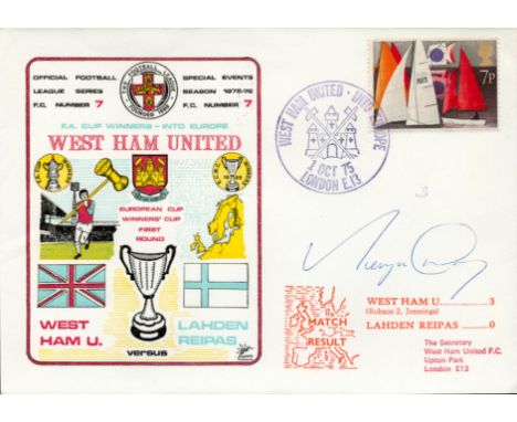West Ham United V Lahden Reipas 1975 Dawn First Day Cover Signed By Mervyn Day. Good condition. All autographs come with a Ce