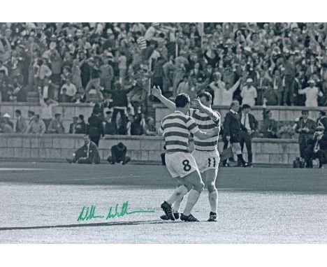 Autographed Willie Wallace 12 X 8 Photo B/W, Depicting Wallace And His Celtic Team Mate Bobby Lennox Embracing One Another Fo